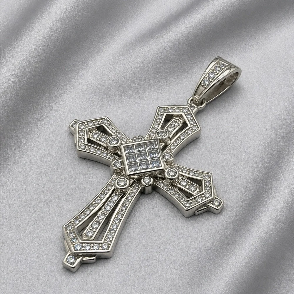 925 Sterling Silver Cubic Zirconia Big Cross Men’s Pendant